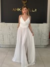 Beyaz Degaje Yaka Saten Abiye