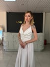 Beyaz Degaje Yaka Saten Abiye