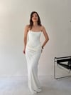 Beyaz Saten Bel Detaylı Straplez Abiye Elbise ELBİSE - Taksim Butik