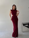 Bordo Bel Dekolteli Drapeli Elbise ELBİSE - Taksim Butik