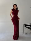 Bordo Bel Dekolteli Drapeli Elbise ELBİSE - Taksim Butik