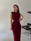 Bordo Bel Dekolteli Drapeli Elbise ELBİSE - Taksim Butik
