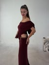 Bordo Bel Zincir Detaylı Elbise ELBİSE - Taksim Butik