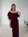 Bordo Bel Zincir Detaylı Elbise ELBİSE - Taksim Butik