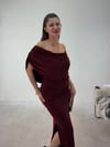 Bordo Bel Zincir Detaylı Elbise ELBİSE - Taksim Butik