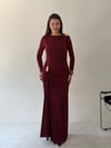 Bordo Büzgülü Omuz Tokalı Tül Elbise ELBİSE - Taksim Butik