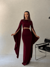 Bordo Şal Kol Detaylı Elbise