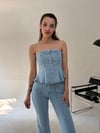 Buz Mavi Straplez Denim Takım