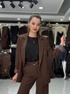 Çizgili Astarlı Acı Kahve Blazer