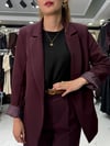 Çizgili Astarlı Mürdüm Blazer