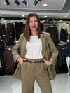 Çizgili Astarlı  Yağ Yeşili Blazer
