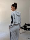 Gri Üç İplik Şeritli Sweat Ceket SWEATSHİRT - Taksim Butik