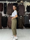 Haki Kemerli Cep Detaylı Pantolon
