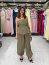 Haki Straplez Bluz Şalvar Pantolon Takım