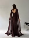 Kahve Bel Volanlı Uzun Pelerin Elbise ELBİSE - Taksim Butik