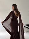 Kahve Bel Volanlı Uzun Pelerin Elbise ELBİSE - Taksim Butik