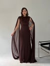 Kahve Bel Volanlı Uzun Pelerin Elbise ELBİSE - Taksim Butik