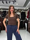 Kahve Derin Yaka Crop Tshirt