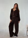Kahve Kadife Kol Pileli Takım TAKIM - Taksim Butik
