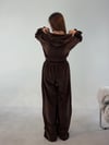 Kahve Kadife Kol Pileli Takım TAKIM - Taksim Butik