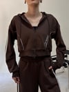 Kahve Üç İplik Şeritli Sweat Ceket SWEATSHİRT - Taksim Butik
