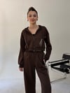 Kahve Üç İplik Şeritli Sweat Ceket SWEATSHİRT - Taksim Butik