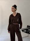 Kahve Üç İplik Şeritli Sweat Ceket SWEATSHİRT - Taksim Butik