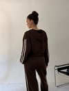 Kahve Üç İplik Şeritli Sweat Ceket SWEATSHİRT - Taksim Butik