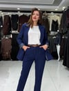 Lacivert Kemerli Cep Detaylı Pantolon