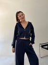 Lacivert Üç İplik Şeritli Sweat Ceket SWEATSHİRT - Taksim Butik