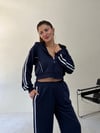 Lacivert Üç İplik Şeritli Sweat Ceket SWEATSHİRT - Taksim Butik