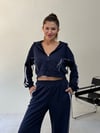 Lacivert Üç İplik Şeritli Sweat Ceket SWEATSHİRT - Taksim Butik
