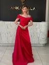 Madonna Yaka Kırmızı Abiye