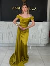Madonna Yaka Yağ Yeşili Abiye