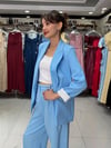 Mavi Kol Katlamalı Duble Blazer