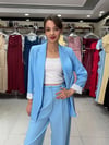 Mavi Kol Katlamalı Duble Blazer