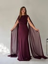 Mürdüm Bel Volanlı Uzun Pelerin Elbise ELBİSE - Taksim Butik