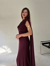 Mürdüm Bel Volanlı Uzun Pelerin Elbise ELBİSE - Taksim Butik