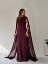 Mürdüm Bel Volanlı Uzun Pelerin Elbise ELBİSE - Taksim Butik