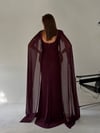 Mürdüm Bel Volanlı Uzun Pelerin Elbise ELBİSE - Taksim Butik