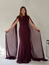 Mürdüm Bel Volanlı Uzun Pelerin Elbise ELBİSE - Taksim Butik