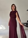 Mürdüm Bel Volanlı Uzun Pelerin Elbise ELBİSE - Taksim Butik