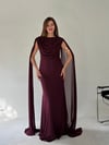 Mürdüm Bel Volanlı Uzun Pelerin Elbise ELBİSE - Taksim Butik