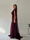 Mürdüm Bel Volanlı Uzun Pelerin Elbise ELBİSE - Taksim Butik