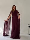 Mürdüm Bel Volanlı Uzun Pelerin Elbise ELBİSE - Taksim Butik