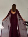 Mürdüm Bel Volanlı Uzun Pelerin Elbise ELBİSE - Taksim Butik