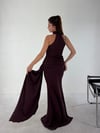 Mürdüm  Drapeli Halter Yaka Yandan Şallı Abiye Elbise ELBİSE - Taksim Butik