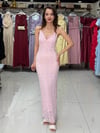 Pembe Dantel İp Askılı Elbise