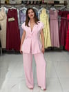 Pembe Diagonel Yelek Takım