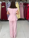 Pembe Diagonel Yelek Takım